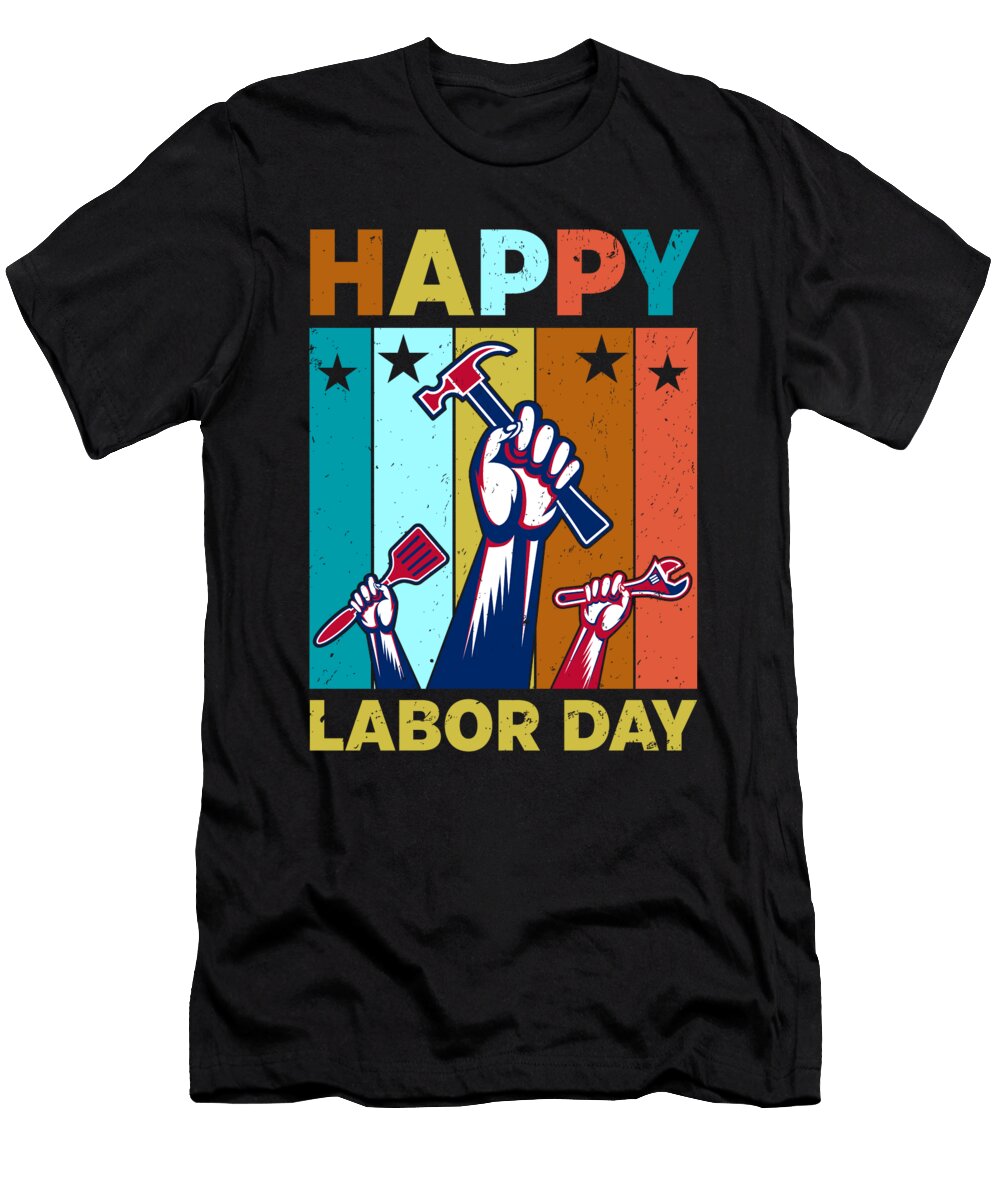 3 Happy Labor Day Retro Sunset Hands with Tools Licensed Art T-Shirt