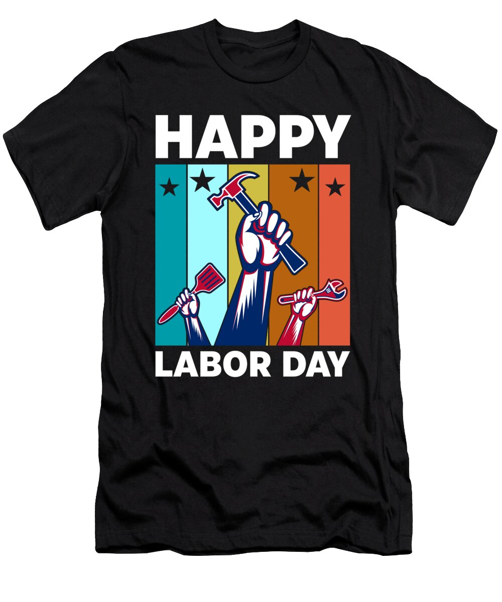 4 Happy Labor Day Retro Sunset Hands with Tools Licensed Art T-Shirt