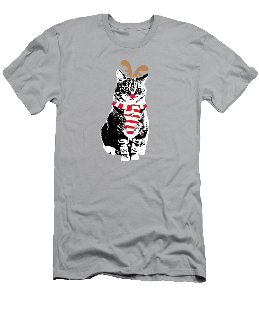 Rudolph the Red Nosed Cat Art By Linda Woods Linda Woods T-Shirt